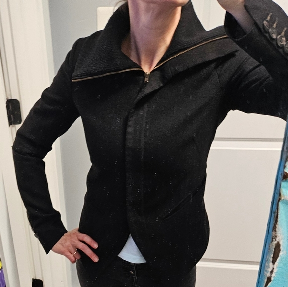 IMPROVD Fitted Blazer jacket tuxedo wool blend Funnel neck classic - Picture 4 of 16